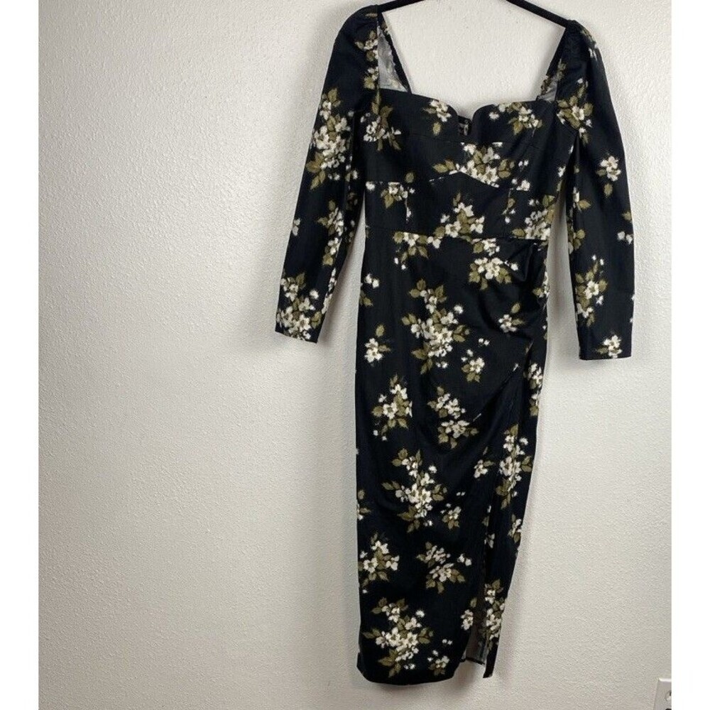 Reformation Floral Sweetheart Neck Midi Dress Long Sleeve Side Slit Size 6 - Picture 2 of 16